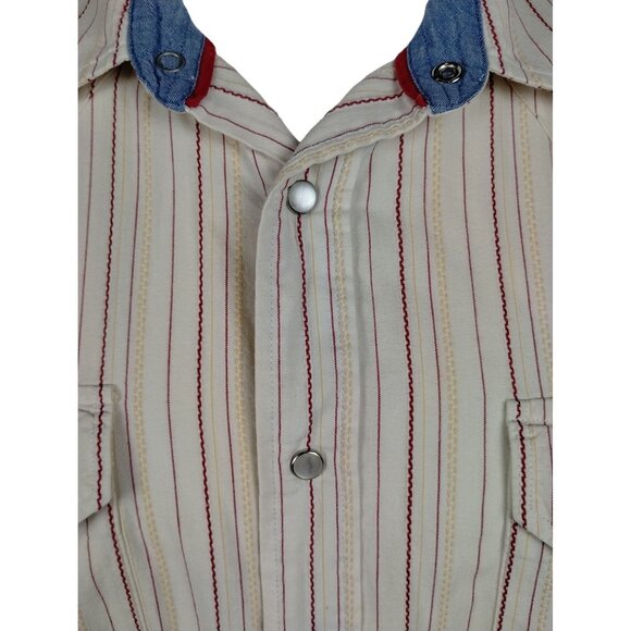 Tommy Jeans Mens XL Off White Beige Long Sleeve Button Down Pearl Snaps Western - Picture 5 of 14